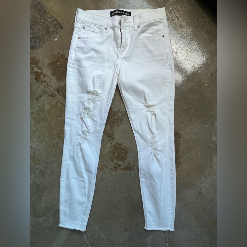 Express White Ripped Cropped Denim Jeans SIZE 0R